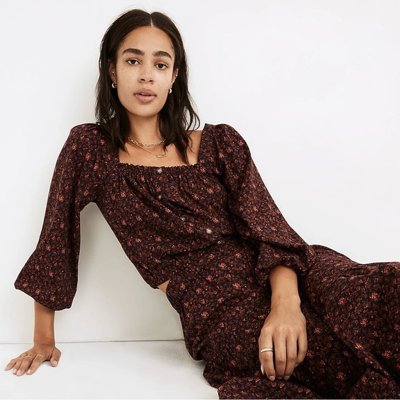 Madewell Puff-Sleeve Button-Front Crop Top in Orchard Floral - Picture 4 of 10